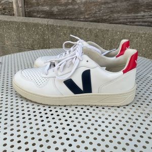 Veja V-10 Rubber Trimmed Leather Sneaker White / Red / Black Size 10